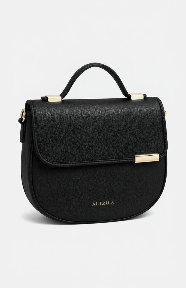 The Advantage Arc - Black Leather Saddle Bag with Top Handle