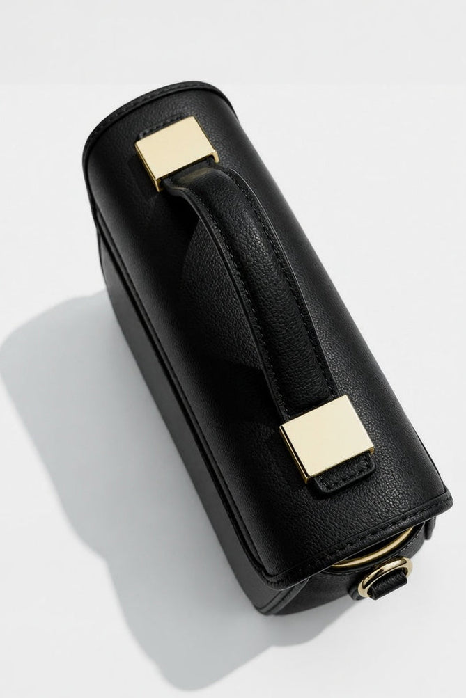 The Advantage Arc - Black Leather Saddle Bag with Top Handle