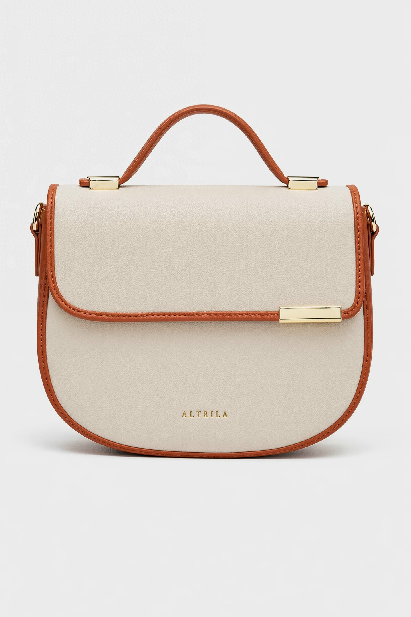 The Advantage Arc - Cream/Brown Leather Saddle Bag with Top Handle
