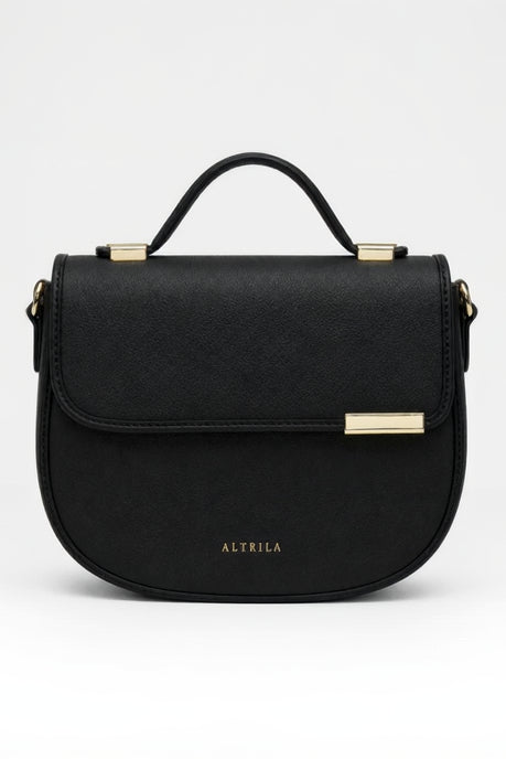 The Advantage Arc - Black Leather Saddle Bag with Top Handle