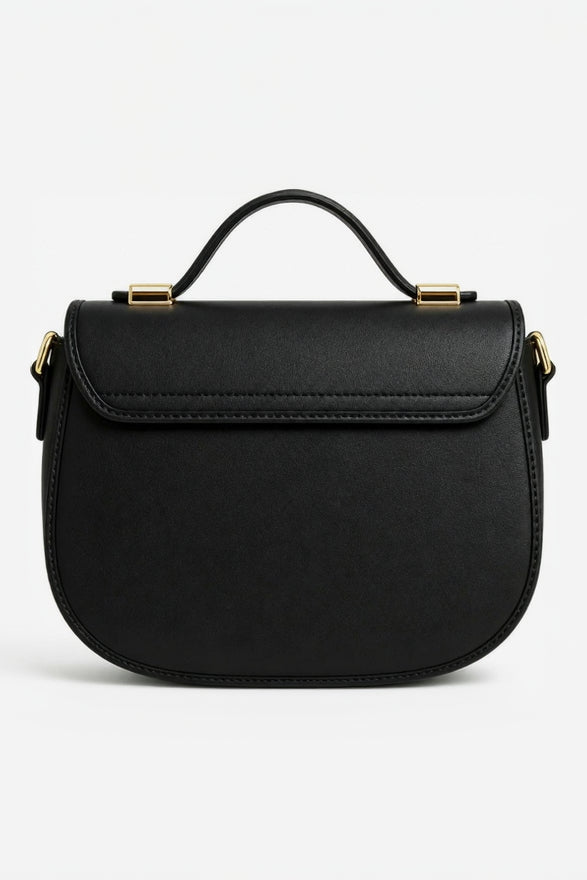 The Advantage Arc - Black Leather Saddle Bag with Top Handle