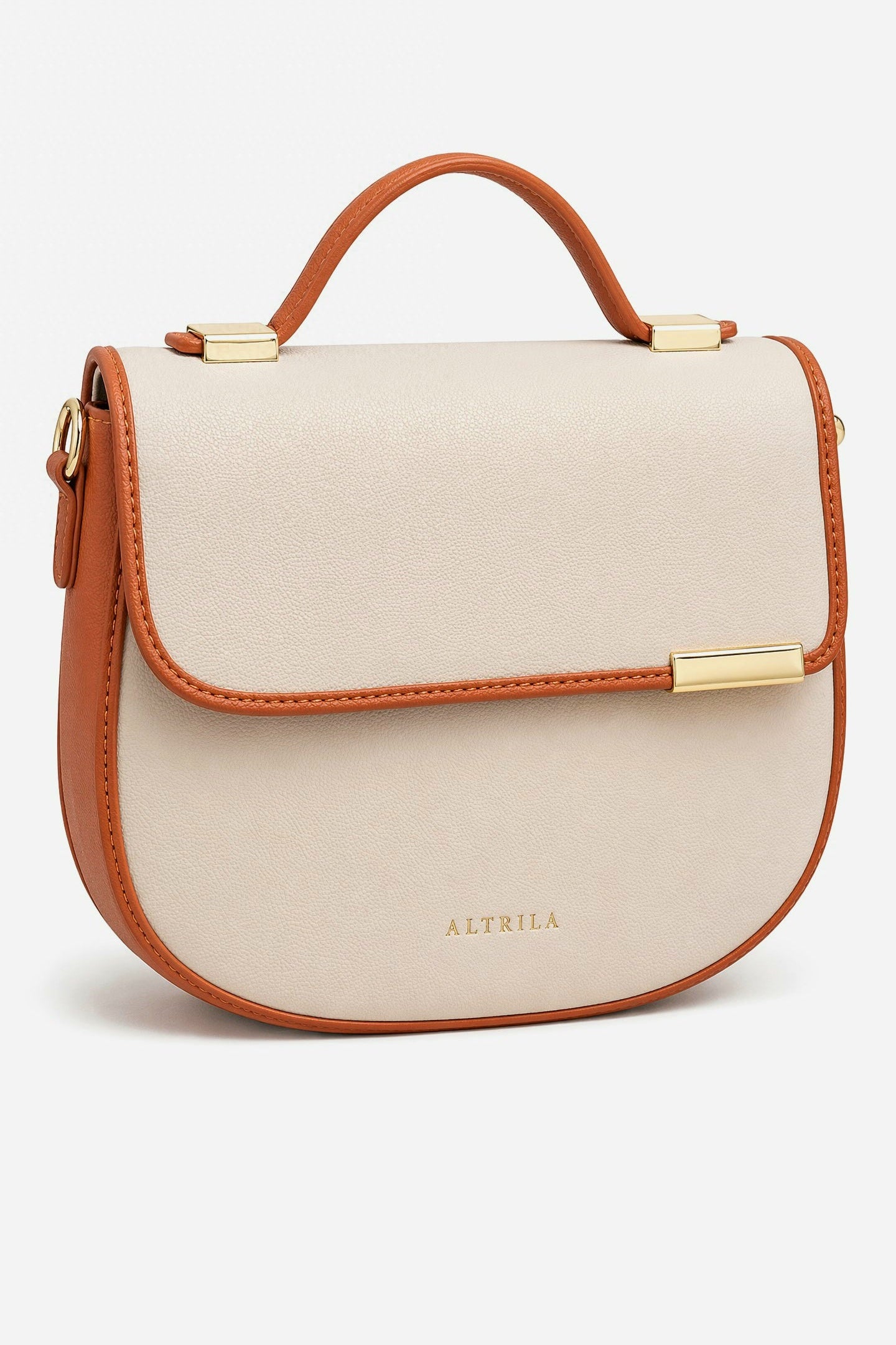 The Advantage Arc - Cream/Brown Leather Saddle Bag with Top Handle