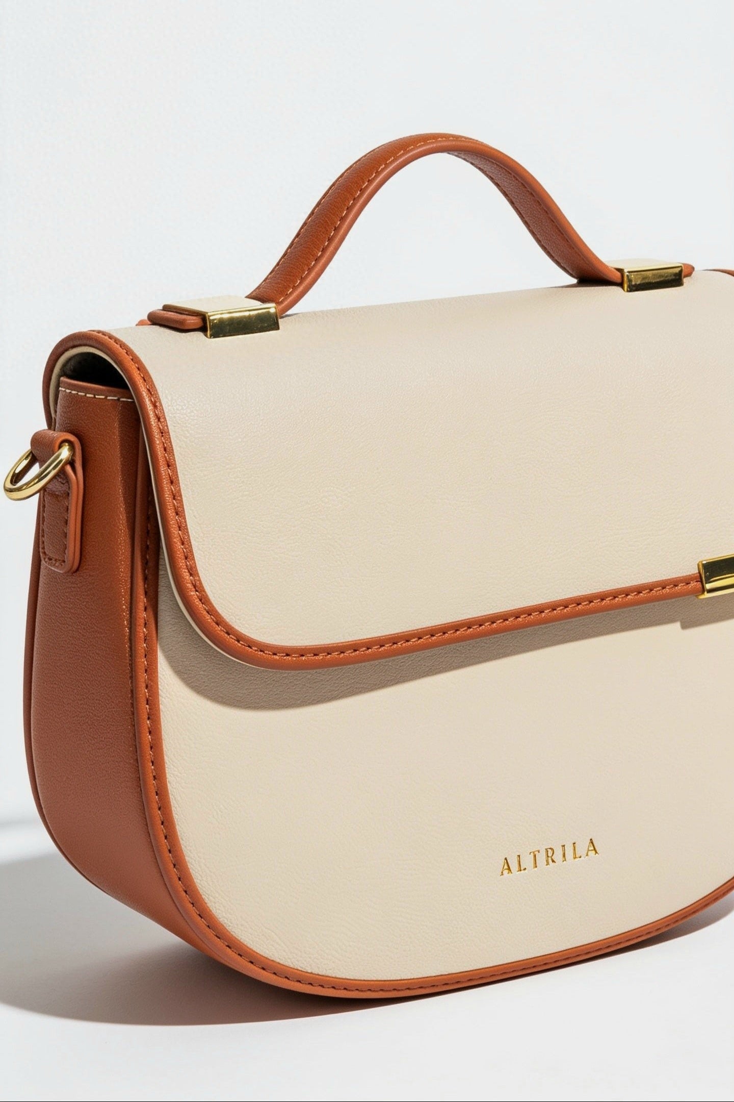 The Advantage Arc - Cream/Brown Leather Saddle Bag with Top Handle